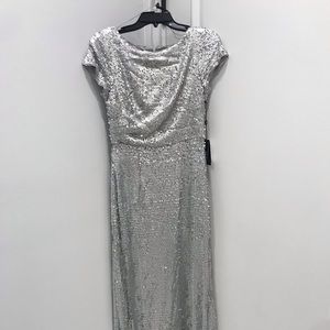 Adrianna Papell Short Sleeve Sequin Gown silver 6